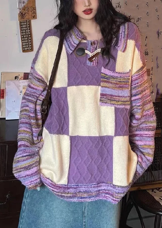 Clearance Sale Italian Purple Peter Pan Collar Cozy Thick Cotton Knitted Sweaters Fall