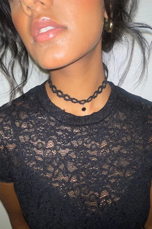 Big Discounts BLACK LACE TIE NECKLACE