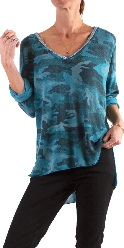 Daily Deals Alana Long Sleeve V-Neck Camo Sweater