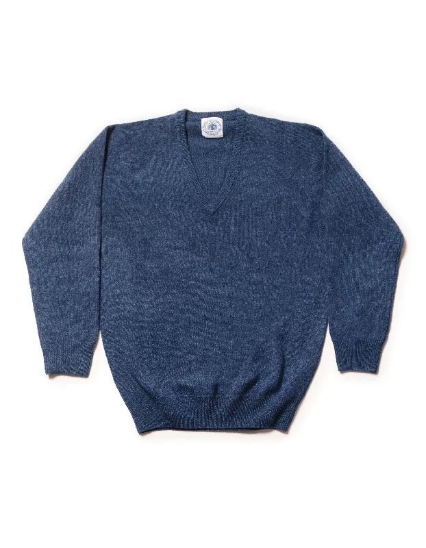 LAMBSWOOL GEELONG V NECK SWEATER - BLUE