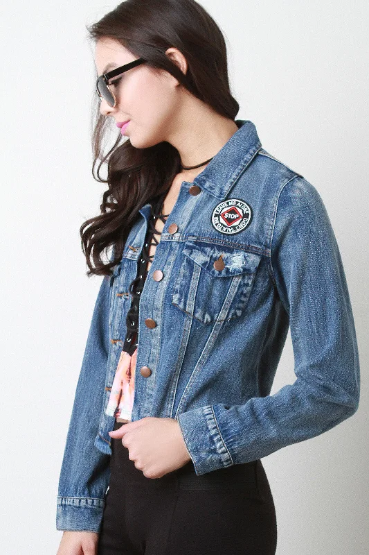 New Arrival Distressed Patch Denim Jacket