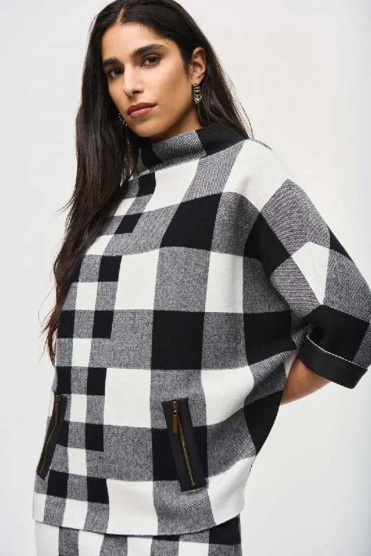 Instant Discount Joseph Ribkoff Black/Vanilla Check Pullover Sweater Top 243946