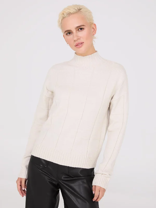 Weekend Discounts to Relish Square Pattern Mock Neck Sweater