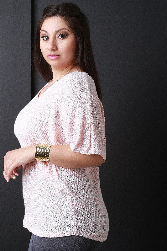 Amazing Deals Dolman Sleeve Thermal Knit Striped Top