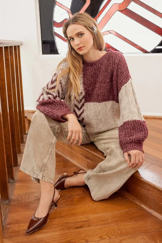 Daily Specials CAMI COLORBLOCK CHEVRON CABLE KNIT SWEATER