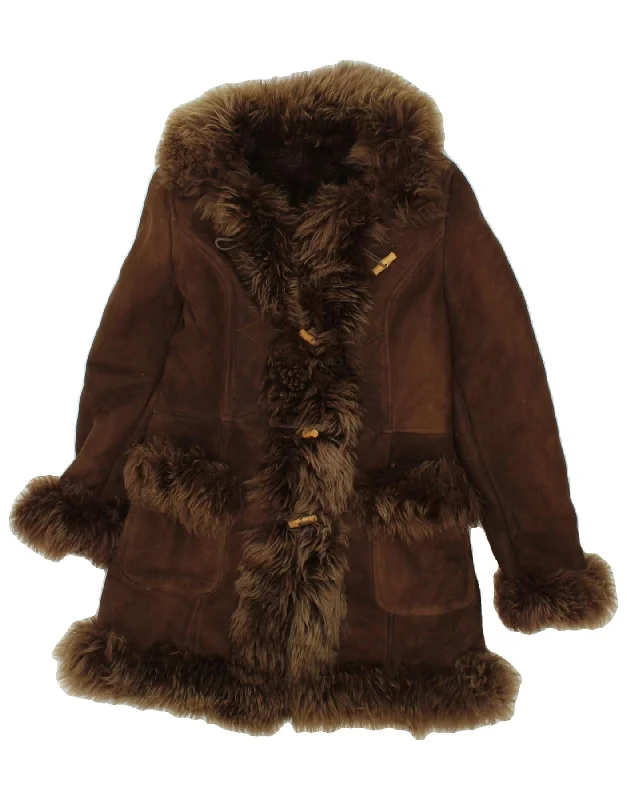 Weekend Offers That Impress VINTAGE Womens Duffle Shearling Coat UK 8 Small Brown
