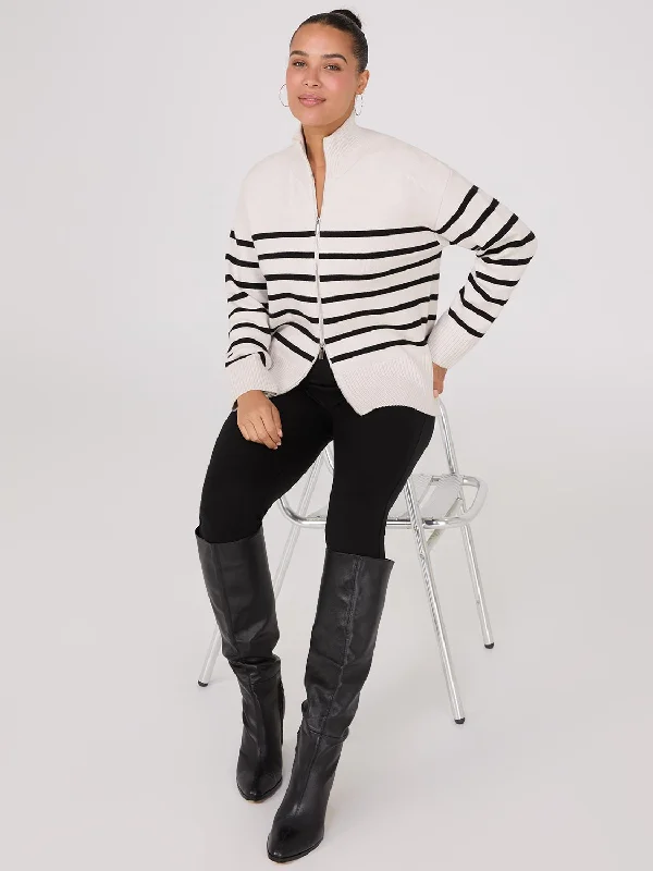 Amazing Deals Striped Zip-Front Sweater