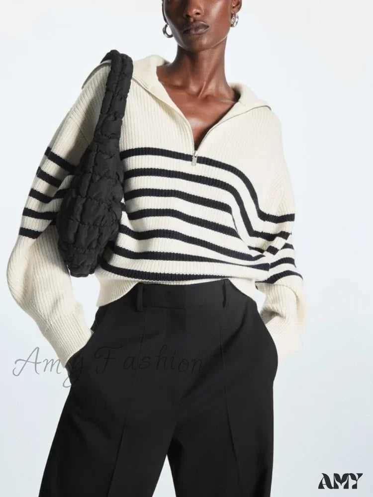 Special Buy Turtleneck Loose Lapel Striped Casual Fashion Simplicity Sweater