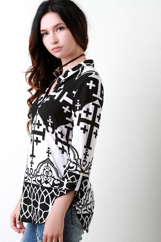 Get It Before It’s Gone Crosses and Patterns Longsleeves Placket Top