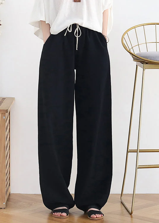 Final Clearance French Black Oversized Draping Linen Wide Leg Pants Fall