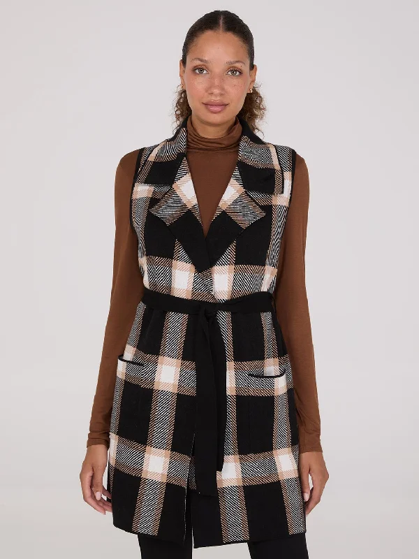 Weekend Bargains to Indulge In Sleeveless Open-Front Plaid Duster
