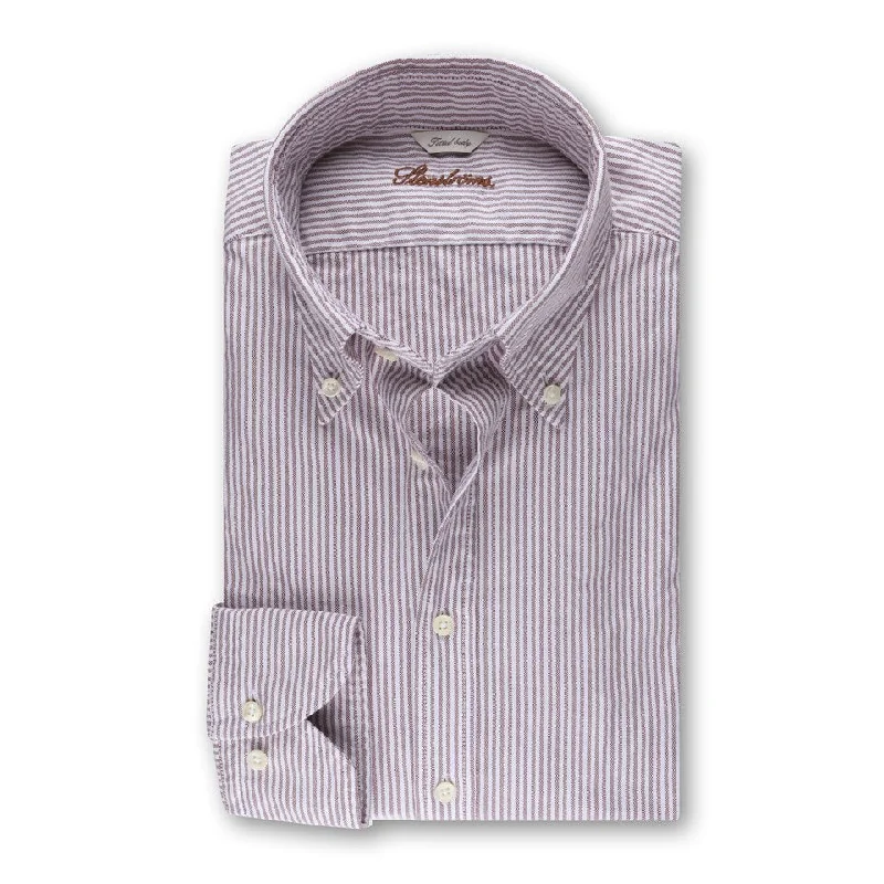 Fitted Body Casual Shirt Burgundy Striped - Stenströms