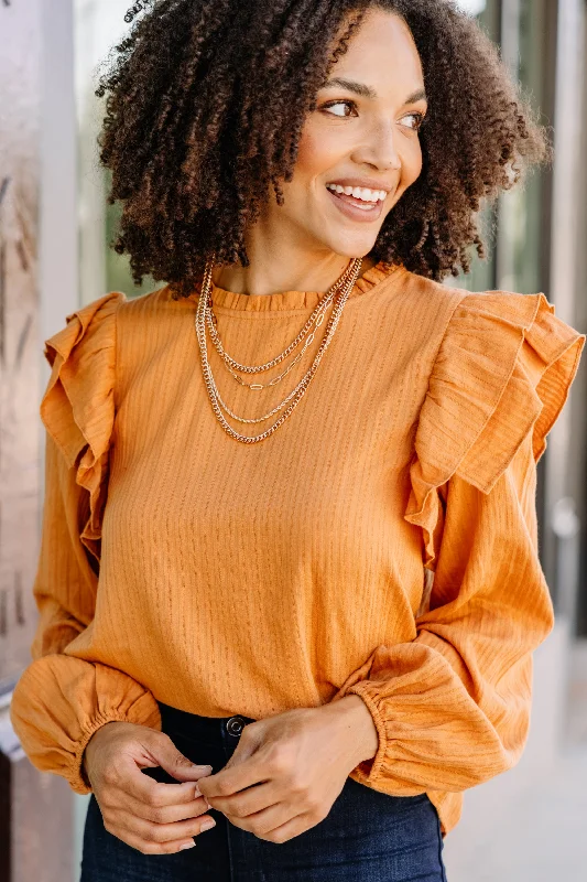 Bonus Offer Remember It Well Rust Orange Ruffled Top