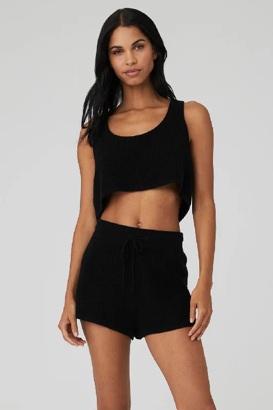 Bargain Prices Cashmere Plush Waffle Cropped Tank - Black