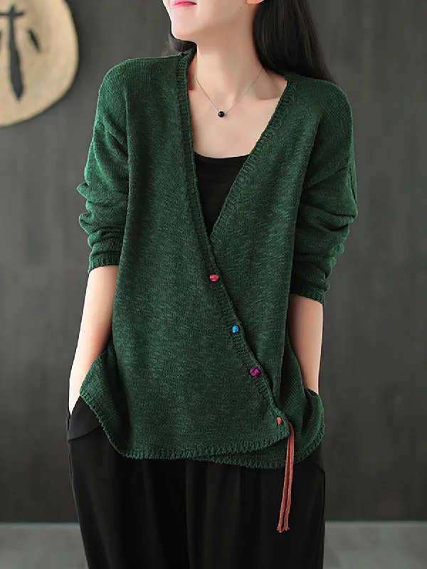 Value Deals Fall Knitted Retro Solid Color V-neck Sweater