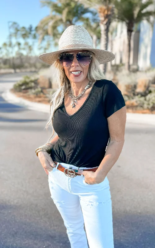 Instant Savings Hold Tight V-Neck Short Sleeve Top | Salty Wave *PREORDER*