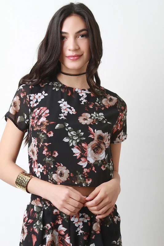 Price Cut Floral Printed Chiffon Crop Top