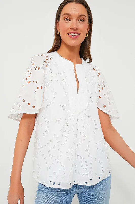 Savings Alert White Eyelet Finley Flutter Sleeve Top