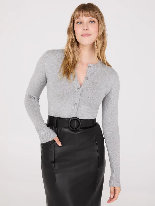 Massive Deals Crew Neck Cardigan With Ribbed Details