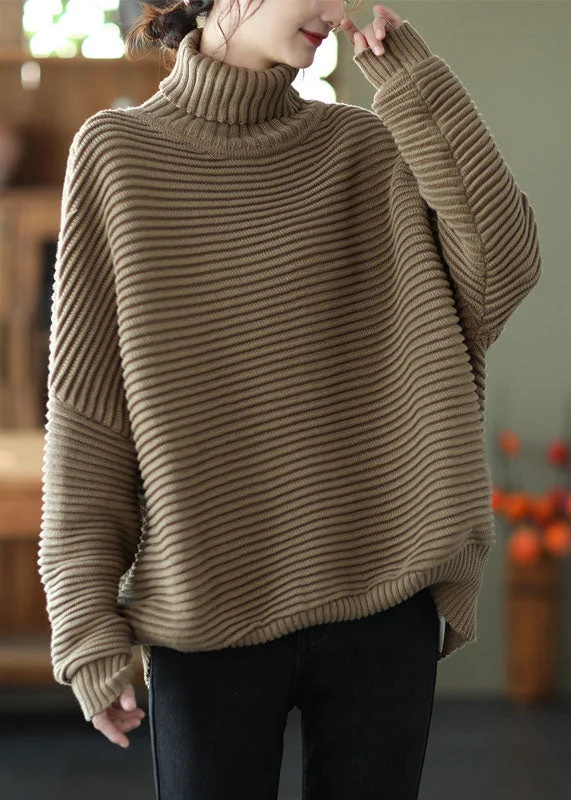 Today Only Natural Khaki Turtle Neck Striped Knit Sweater Winter