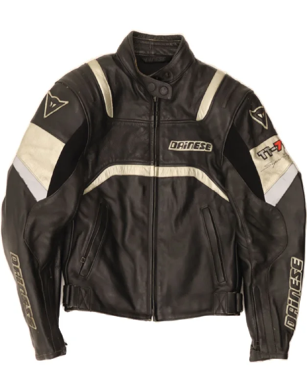 Midnight Madness DAINESE Womens Graphic Jacket IT 42 Medium Black Colourblock Leather