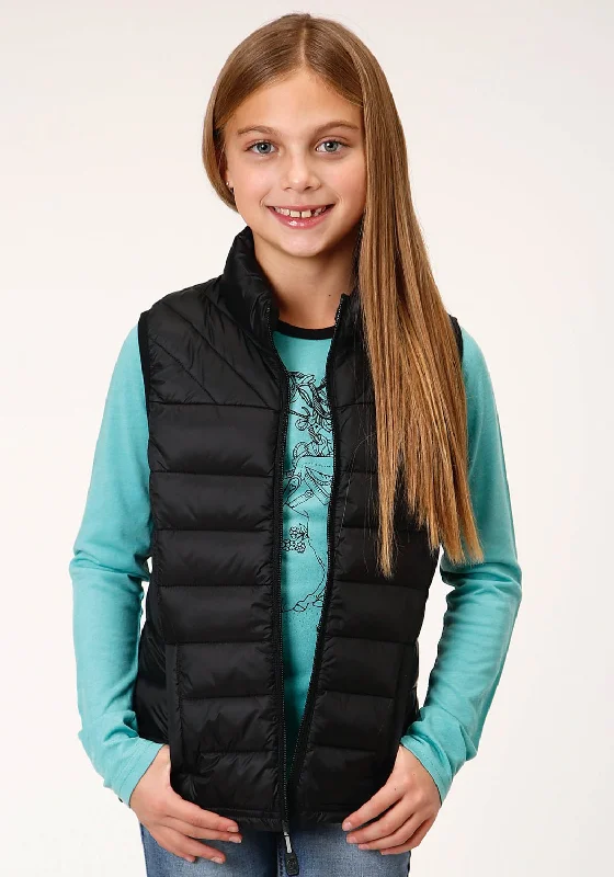 Roper Girls Kids Black Nylon Crushable Poly Filled Vest