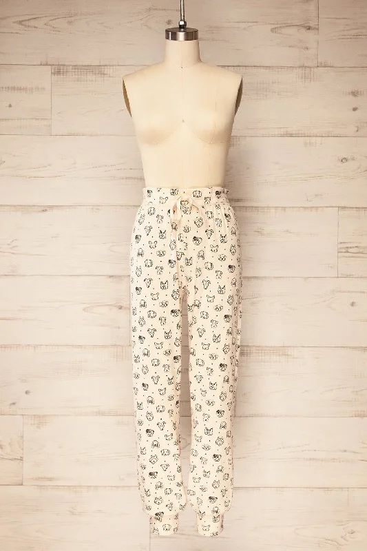 Weekend Deals That Thrill Kerry | Beige Pyjama Joggers w/ Dog Print