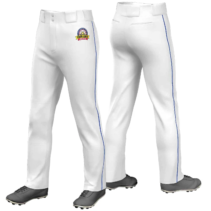 Custom White Royal-White Classic Fit Stretch Practice Loose-fit Baseball Pants