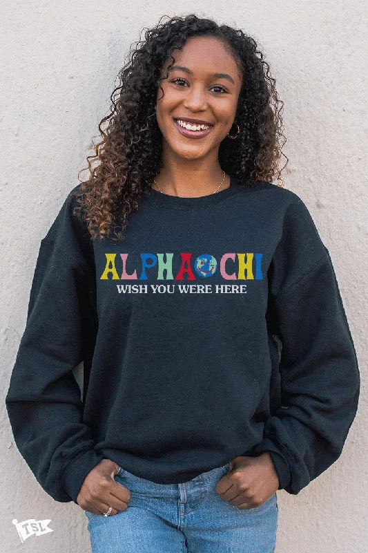 Weekend Deals That Sparkle Alpha Chi Omega Wish You Were Here Crewneck