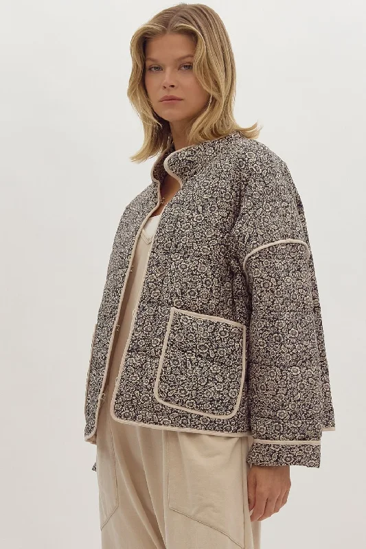 Weekend Steals Await Floral Print Quilted Jacket