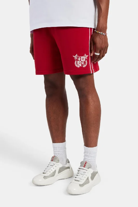 Embroidered Crest Jersey Short - Red