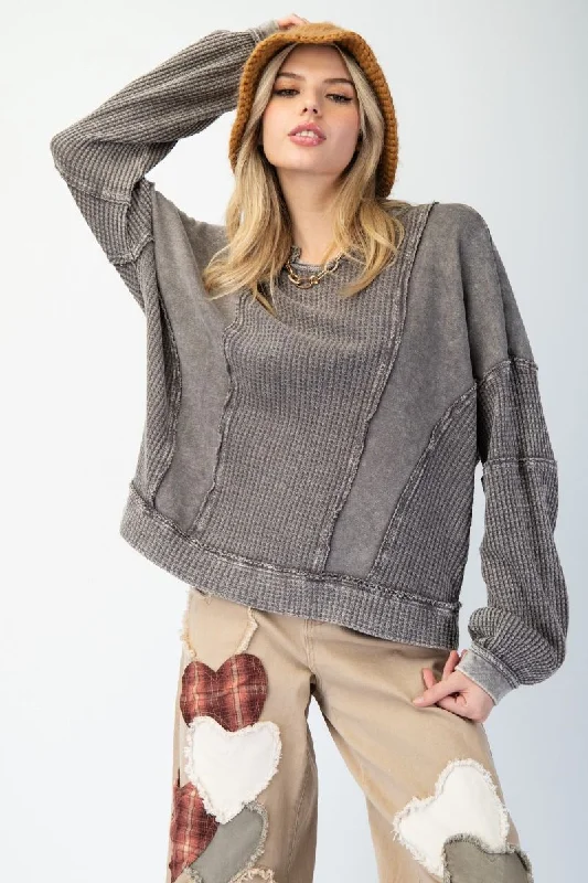 Top Pick Washed Thermal Mix Terry Knit Top