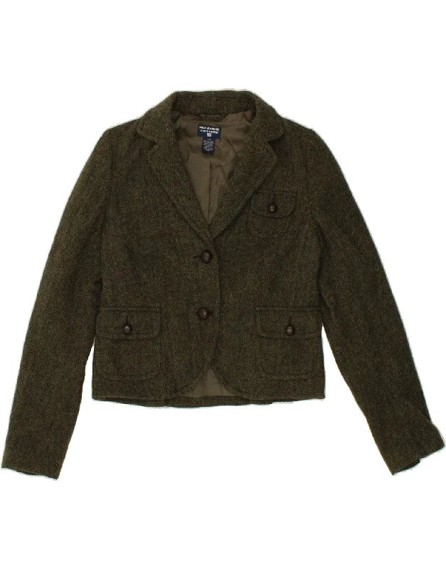 Weekend Bargains to Cherish RALPH LAUREN Womens Crop Blazer Jacket UK 16 Large Khaki Herringbone