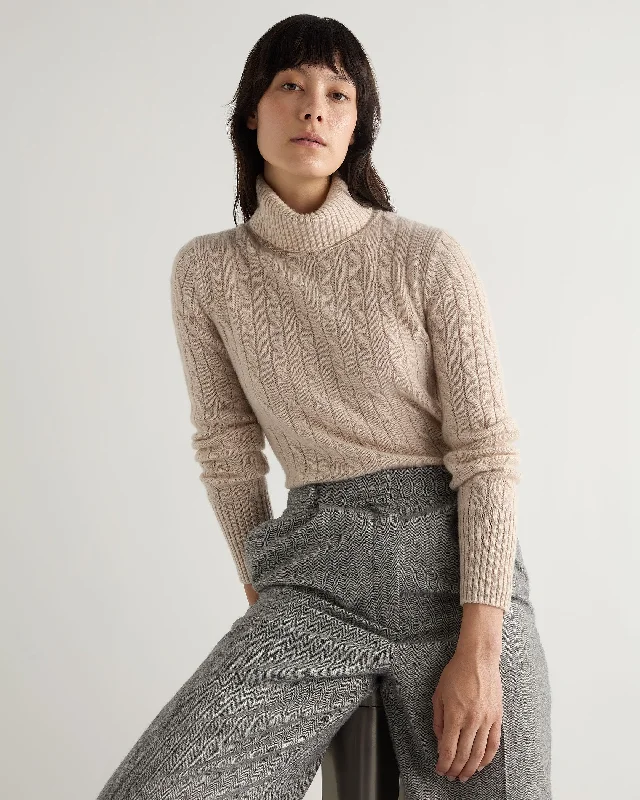 Extra Discounts Women's Adelyn Cable Turtle Cashmere Sweater Ecru White