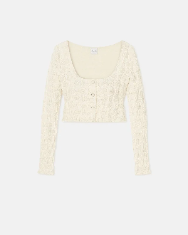 Can't Beat Jylan - Cropped Seersucker Tech Linen Top - Creme