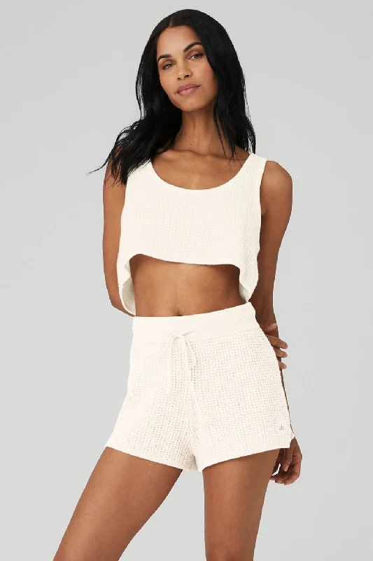 Crazy Savings Cashmere Plush Waffle Cropped Tank - Ivory