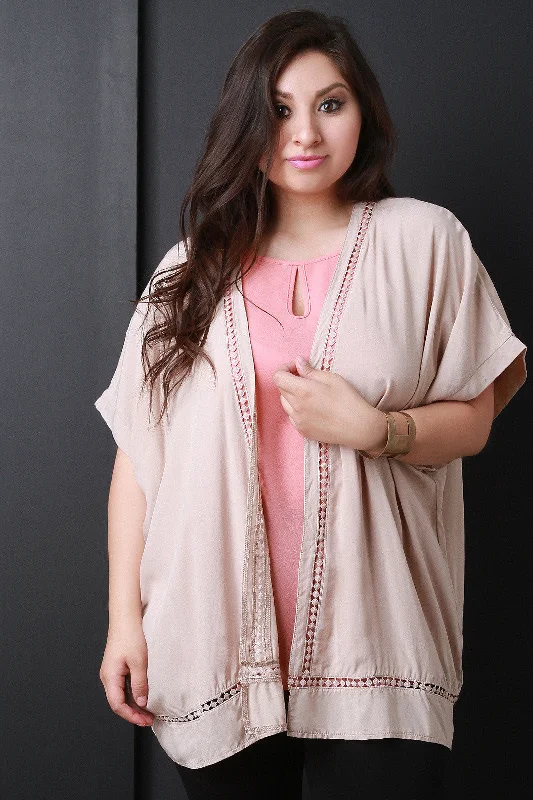 Instant Deal Crochet Lace Short Sleeve Open Front Cardigan
