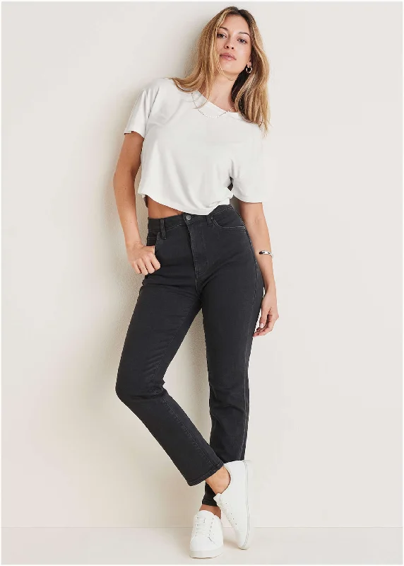 Steals and Deals Audrey Straight Leg Jeans  - Black Wash