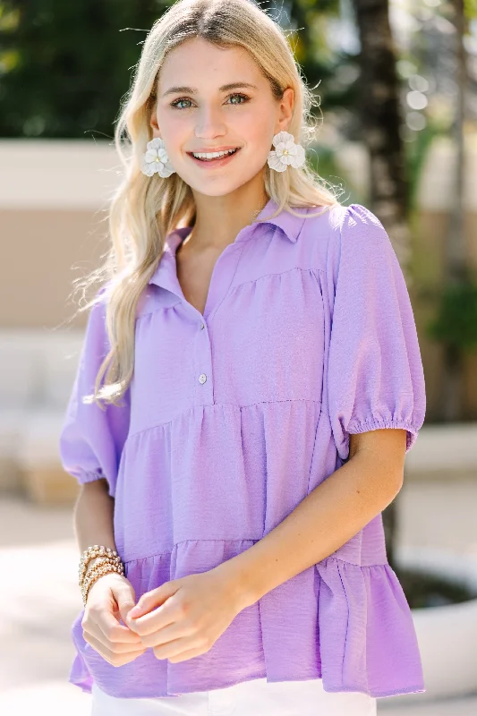 Huge Discounts Beyond Compare Lavender Purple Tiered Blouse