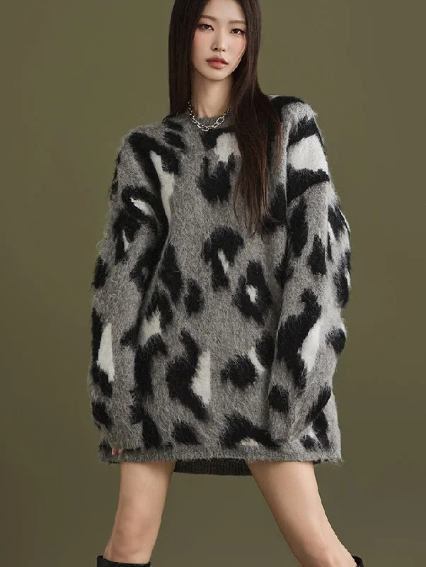 Exclusive Weekend Offers Inside E3225 Leopard Pattern Long Knit