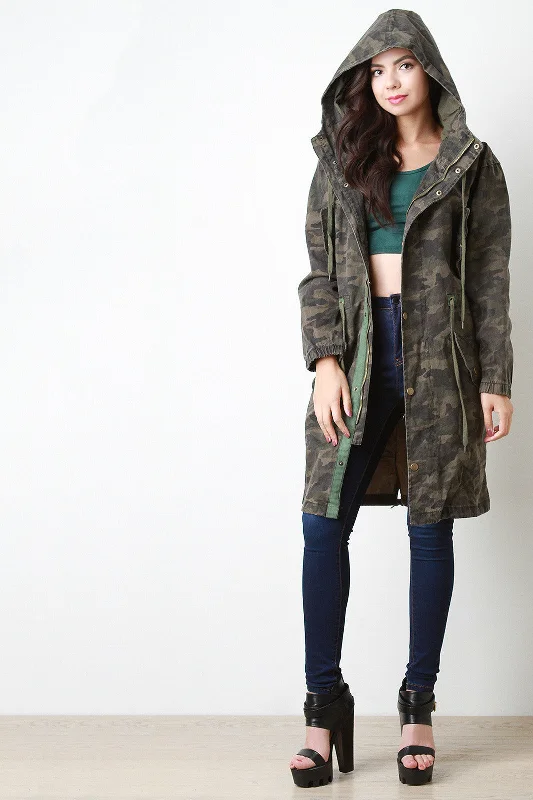 Steal Deal Longline Camouflage Hooded Jacket
