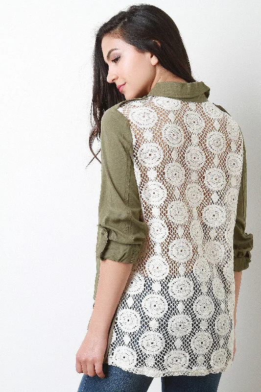 Don’t Miss Out Crochet Back Multi-Pocket Top