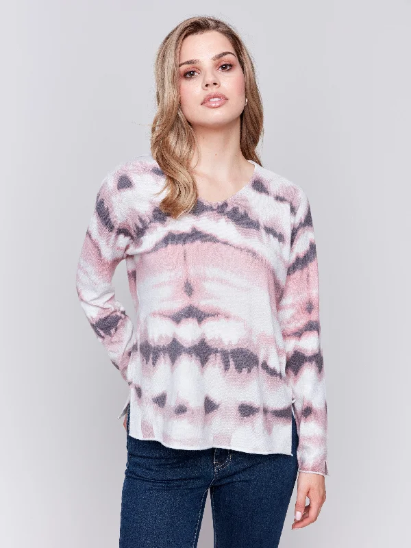 Weekend Discounts to Grab Printed V-Neck Sweater - Woodrose