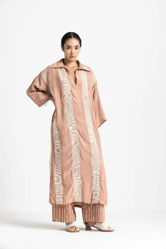 Weekend Offers That Thrill V Neck Collared Kaftan - Champagne