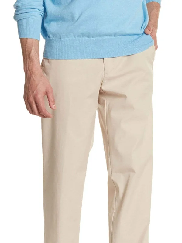 Lauren Ralp Lauren Regular Fit Solid Tan Flat Front Cotton Dress Pants