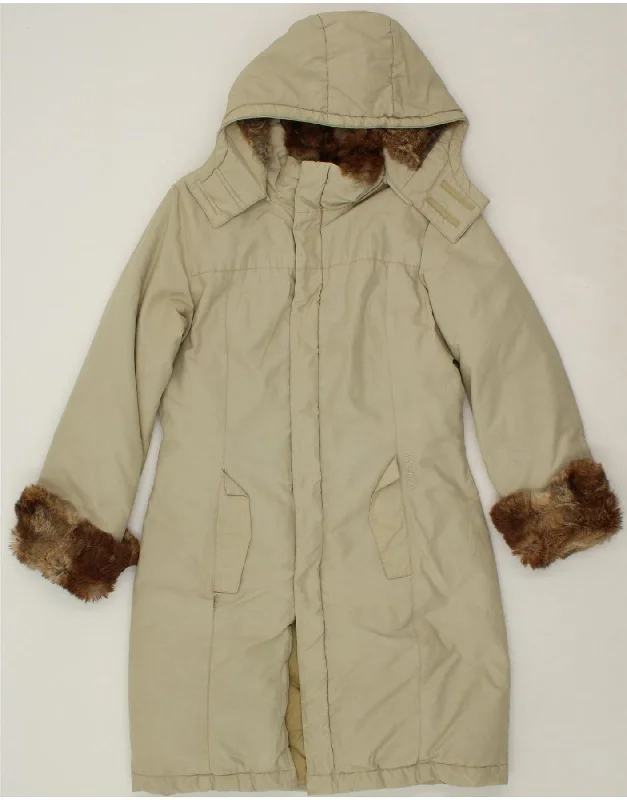 Incredible Offers WOOLRICH Womens Loose Fit Hooded Padded Coat UK 10 Small Beige