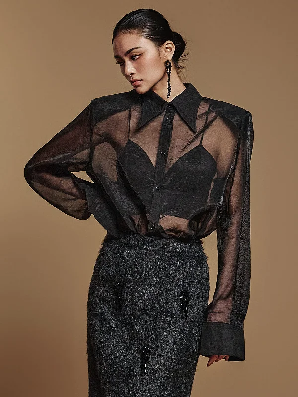 Unbeatable Prices S703 Organza Sheer Shirt