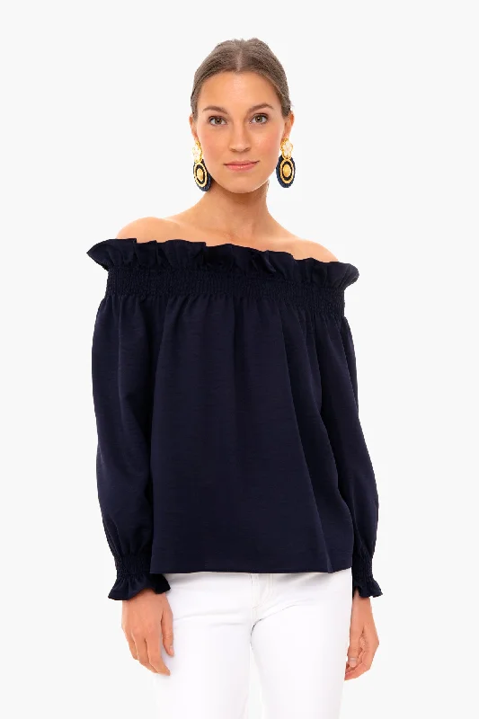 Weekend Deal Navy Off the Shoulder Marguerite Blouse