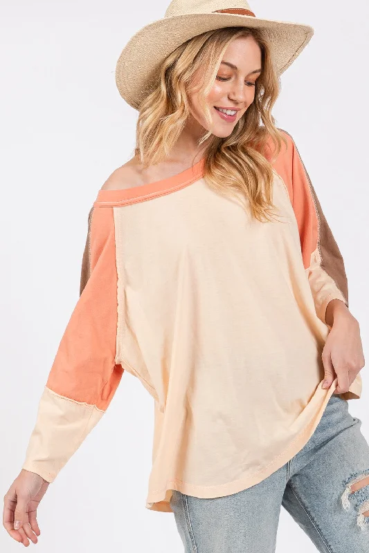 Shop and Save SAGE + FIG Color Block Curved Hem T-Shirt