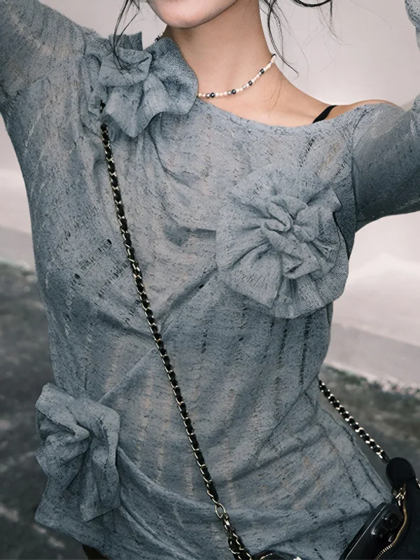 Big Discounts Asymmetrical Floral Graceful Knitted Sweater